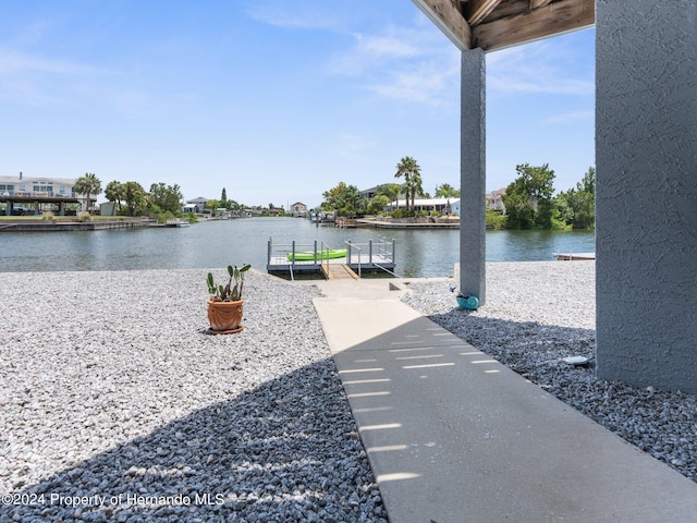 dock area with a water view