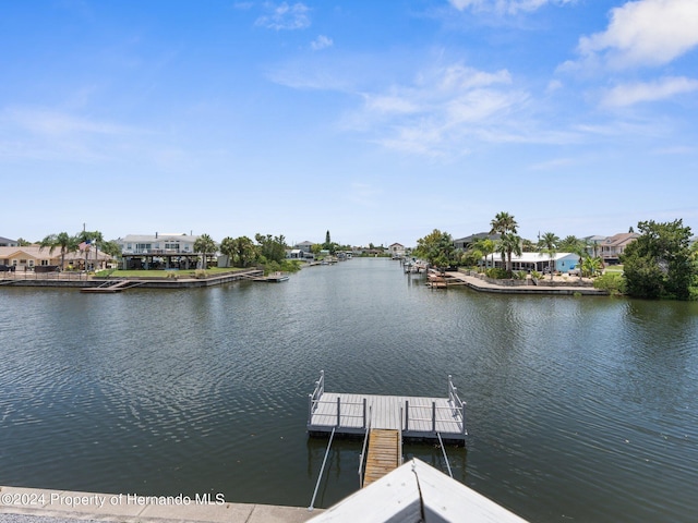 dock area with a water view