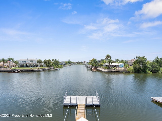 view of dock with a water view