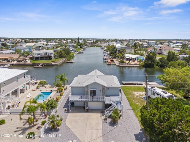 aerial view with a water view