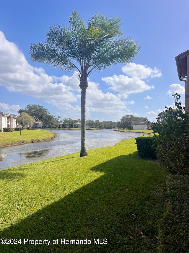 view of yard with a water view