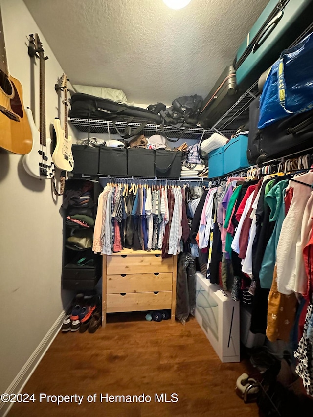 walk in closet featuring dark wood-type flooring