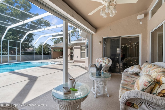8016 Bellevista Ct, Spring Hill, FL 34606 - swimming pool with a ceiling fan, a patio, and a lanai