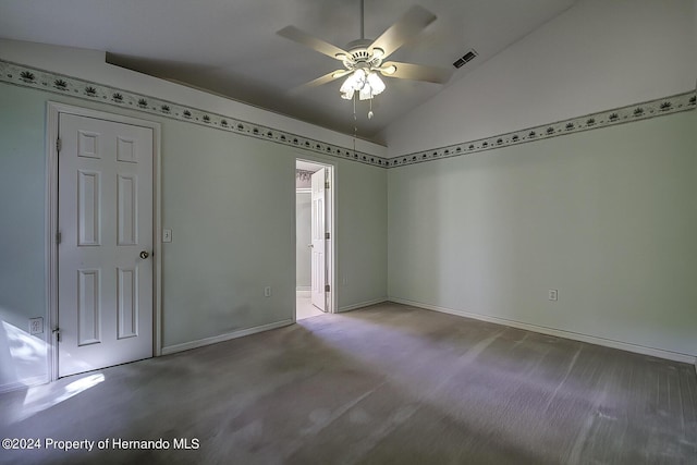 3472 Hartley Rd, Spring Hill, FL 34606 - carpeted empty room with lofted ceiling, ceiling fan, and baseboards