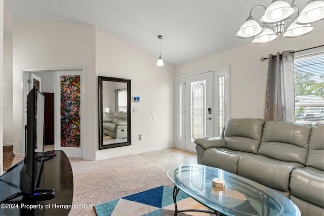 living room with vaulted ceiling