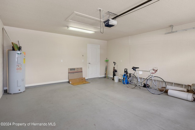 garage featuring a garage door opener and electric water heater