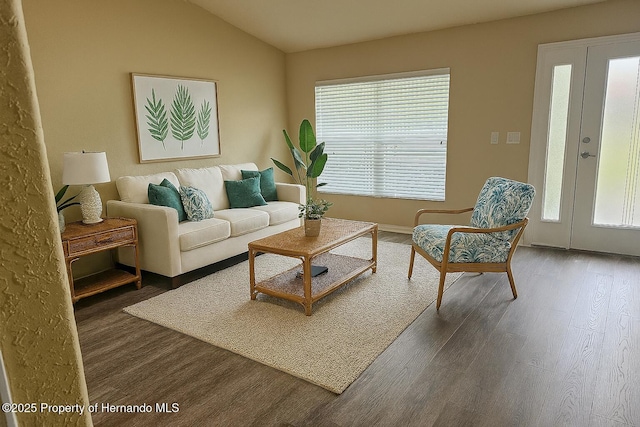 12161 Cavern Rd, Spring Hill, FL 34609 - living room featuring wood finished floors and vaulted ceiling
