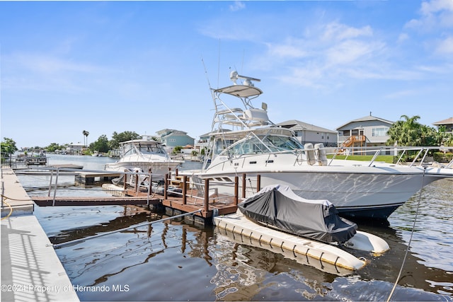 view of dock with a water view