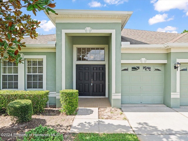 doorway to property featuring a garage