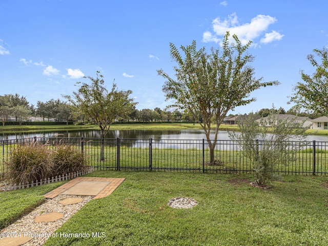 view of yard with a water view