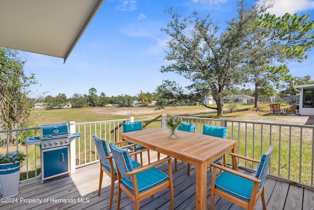 wooden deck featuring a yard