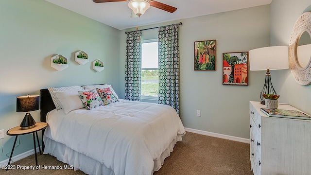 bedroom with carpet floors and ceiling fan