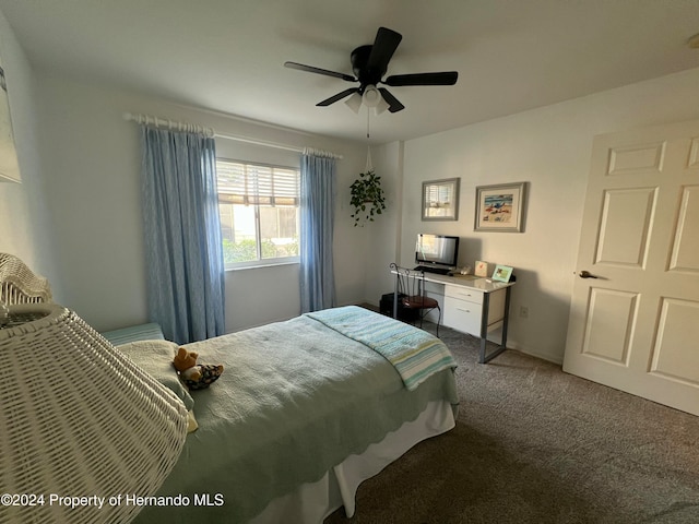 bedroom with carpet flooring and ceiling fan