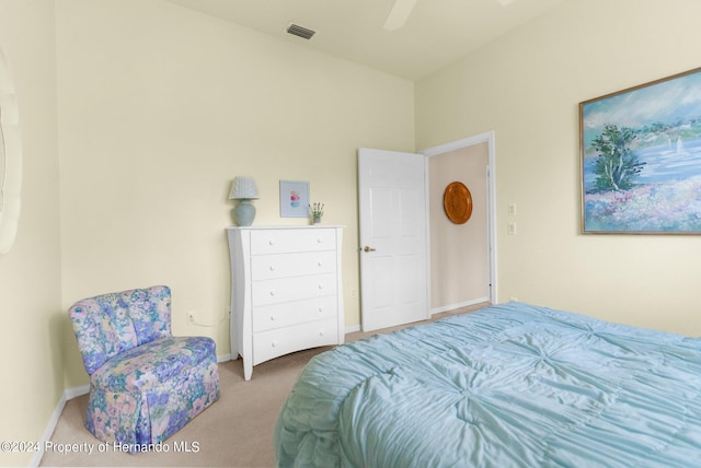 bedroom featuring carpet floors and ceiling fan