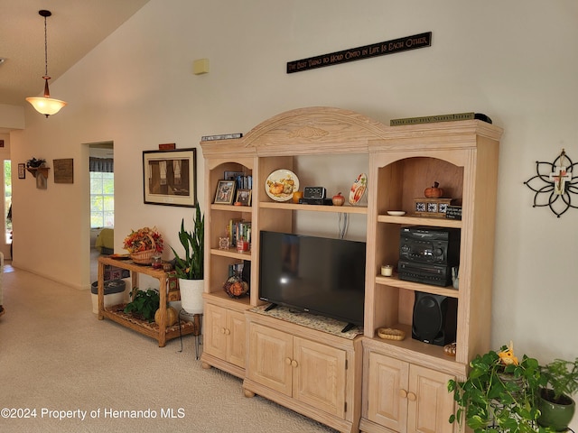 living room with lofted ceiling