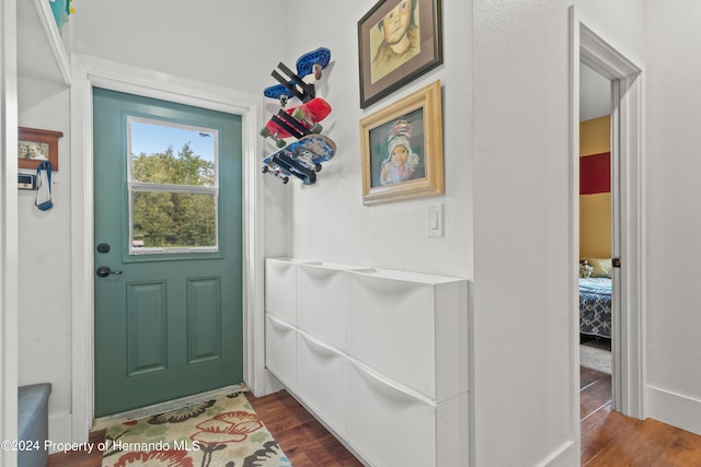 doorway featuring wood-type flooring