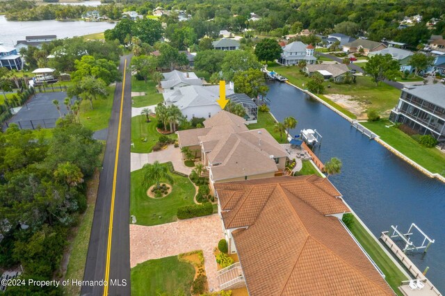 aerial view with a water view