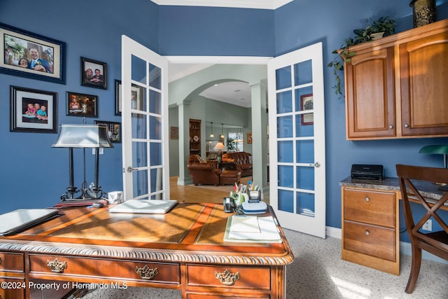 office featuring french doors