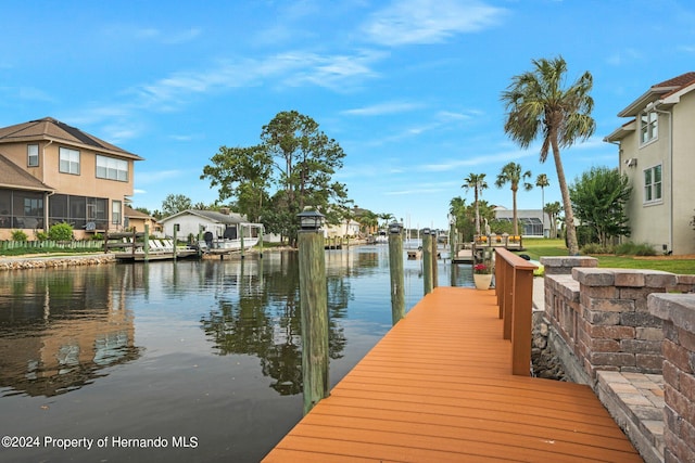 dock area with a water view