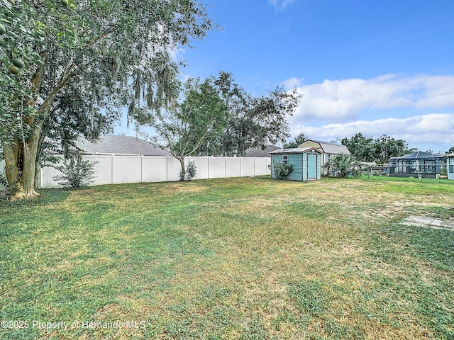 view of yard with a storage unit