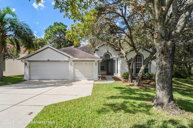 view of front facade featuring a front yard and a garage