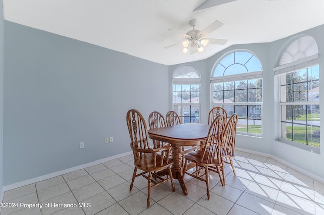 tiled dining room featuring a wealth of natural light and ceiling fan