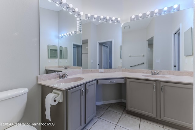 bathroom with vanity, tile patterned floors, and toilet