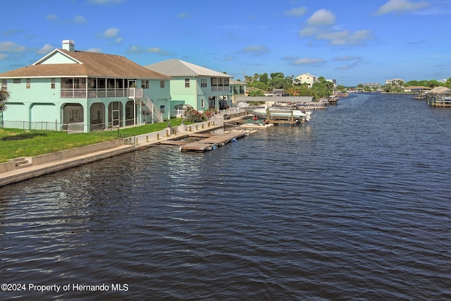 view of water feature with a boat dock