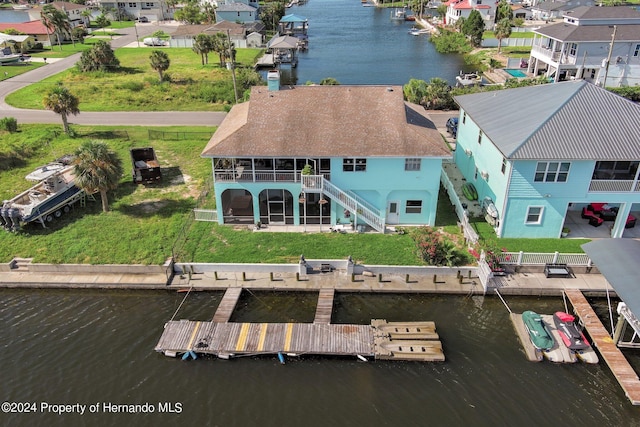 bird's eye view featuring a water view