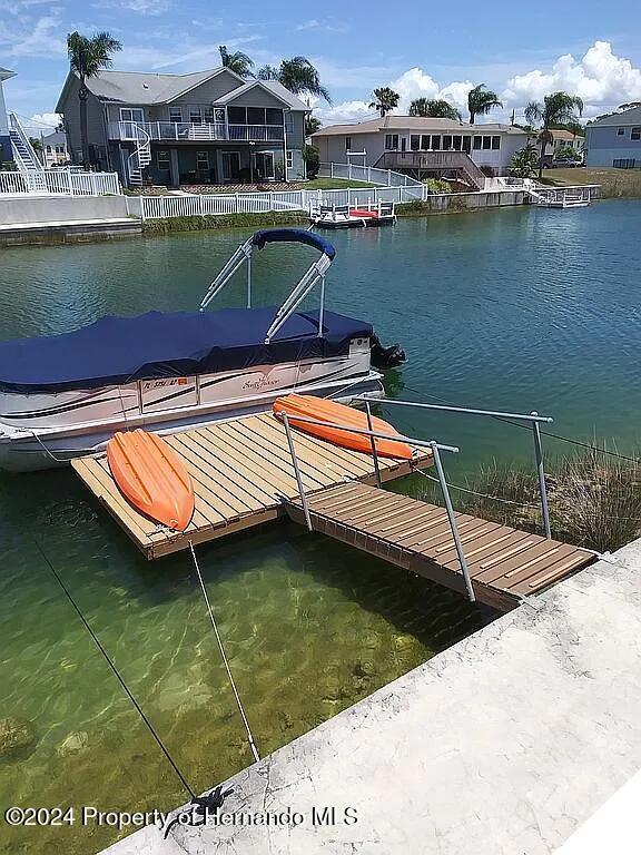 dock area with a water view