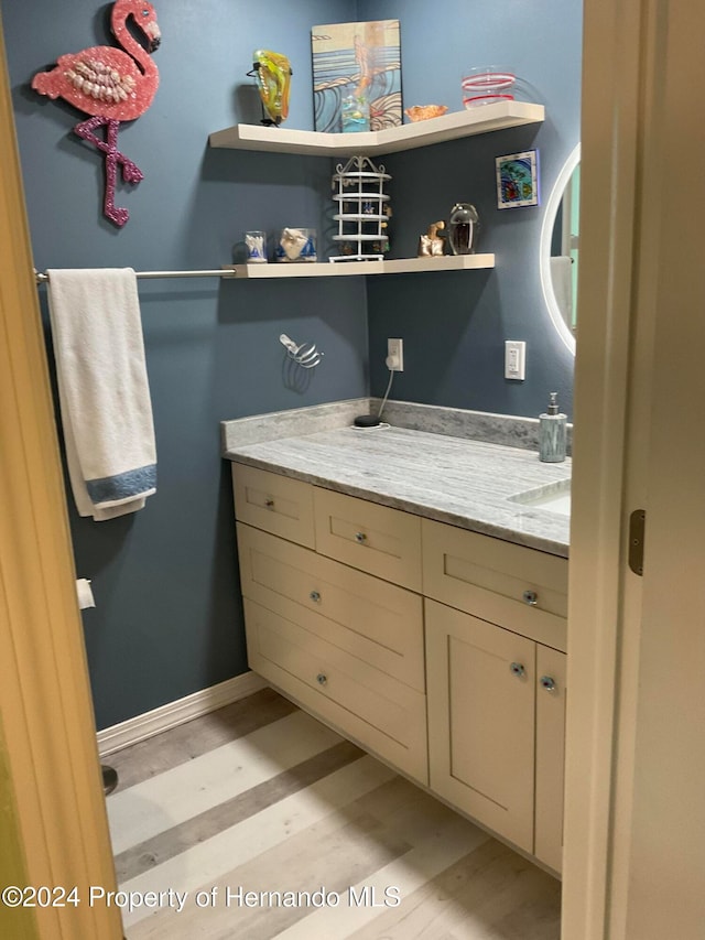 bathroom with vanity and wood-type flooring