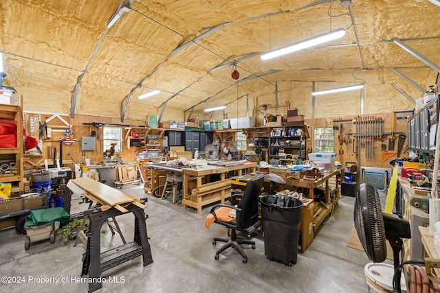 garage featuring a workshop area