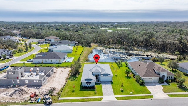 aerial view featuring a water view