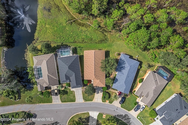 bird's eye view featuring a water view