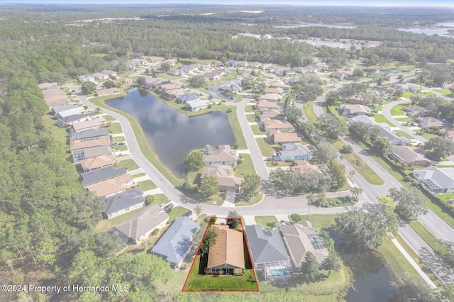 bird's eye view featuring a water view