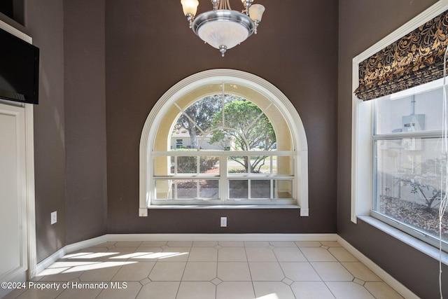 unfurnished dining area featuring a notable chandelier