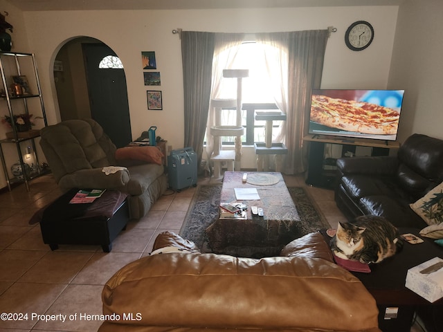 living room featuring light tile patterned floors