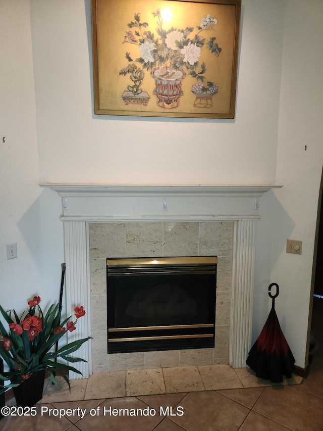 interior details featuring a fireplace