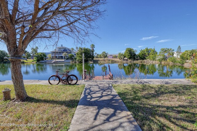 property view of water featuring a boat dock