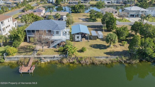 aerial view with a water view