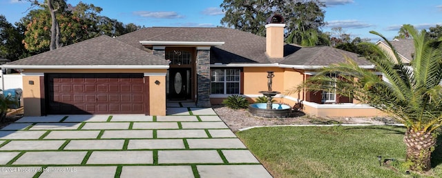 view of front facade featuring a front yard and a garage