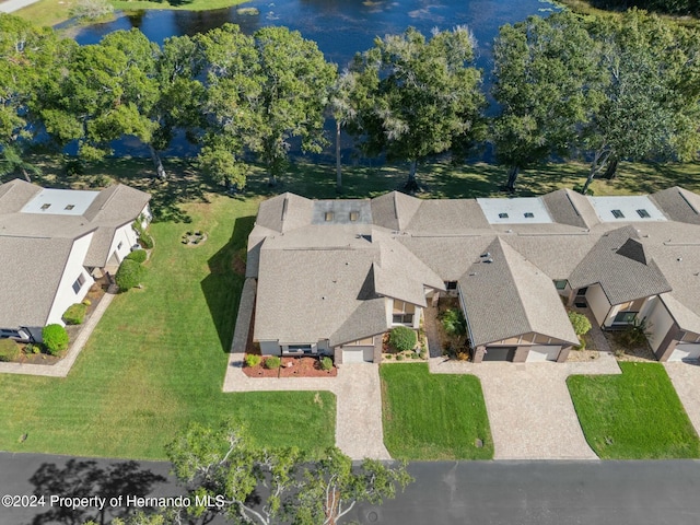 aerial view featuring a water view