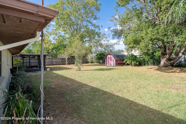 view of yard featuring a shed