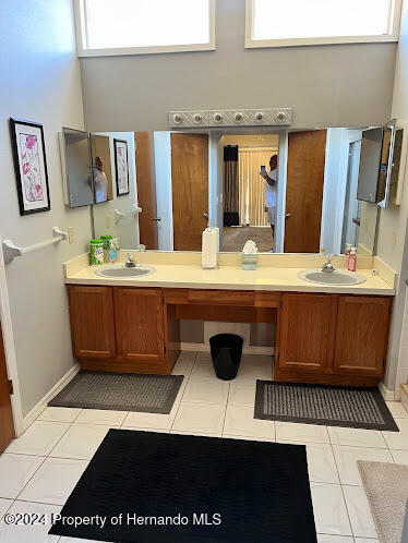 bathroom featuring vanity, tile patterned floors, and a healthy amount of sunlight