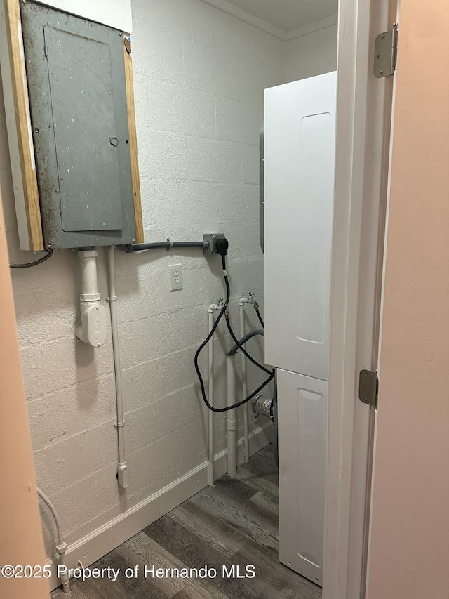 washroom with dark hardwood / wood-style floors