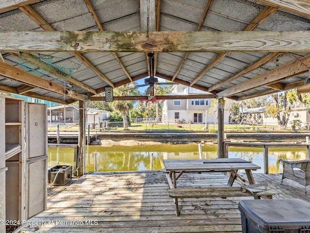 view of dock with a water view