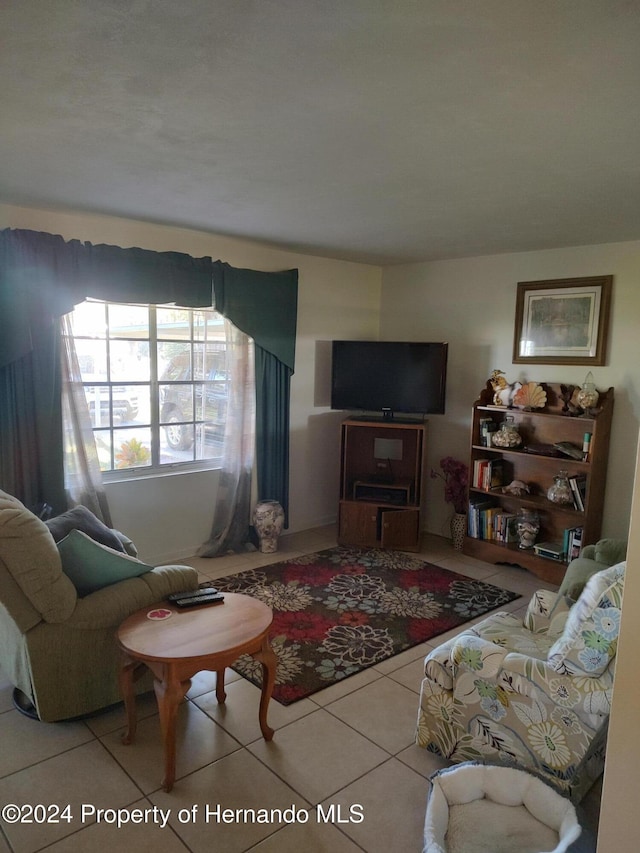 living room featuring tile patterned floors