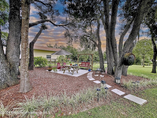 view of yard at dusk