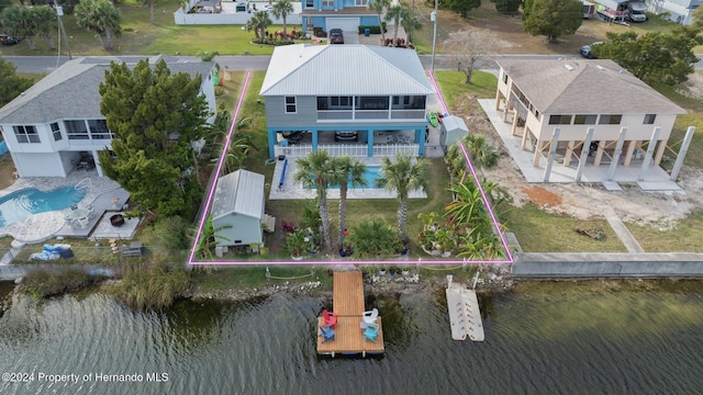 bird's eye view featuring a water view