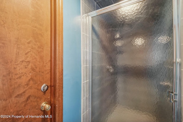 bathroom featuring a shower with shower door